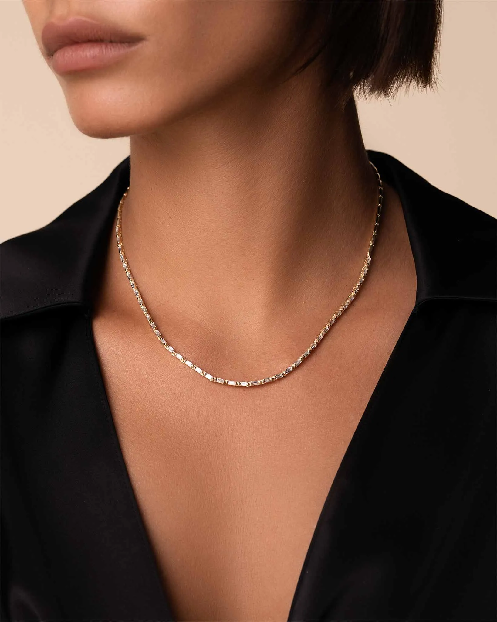 Linear Half Diamond Tennis Necklace