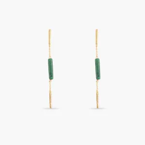 Malachite Bar Charm Silver Drop Earrings