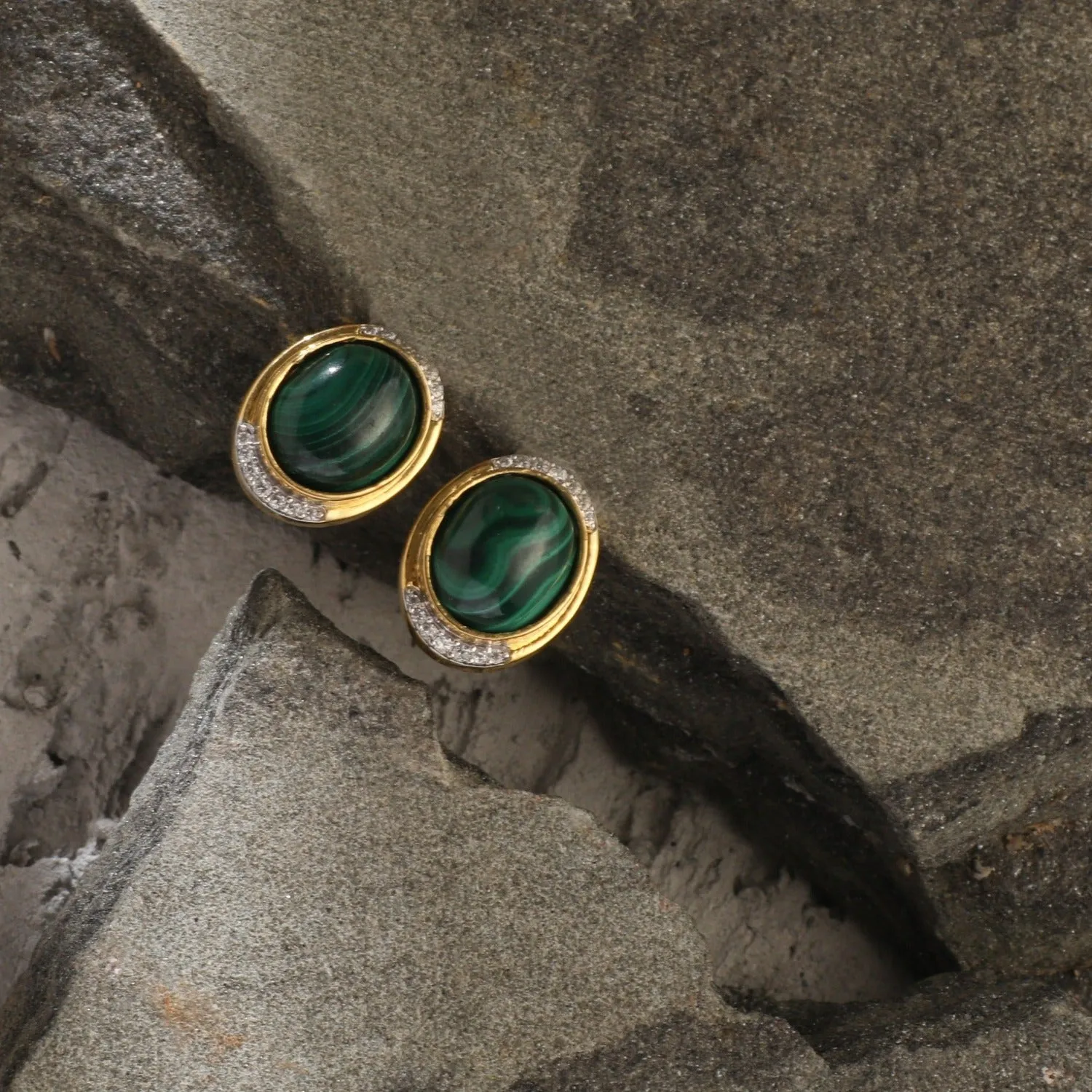 Malachite Classic Oval Silver Stud Earrings