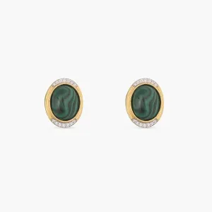 Malachite Classic Oval Silver Stud Earrings