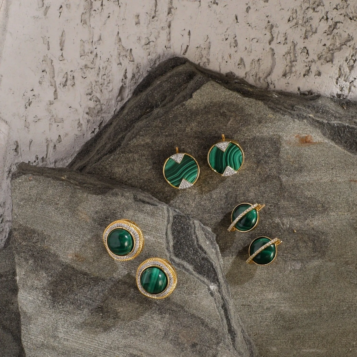 Malachite Geometric Silver Stud Earrings