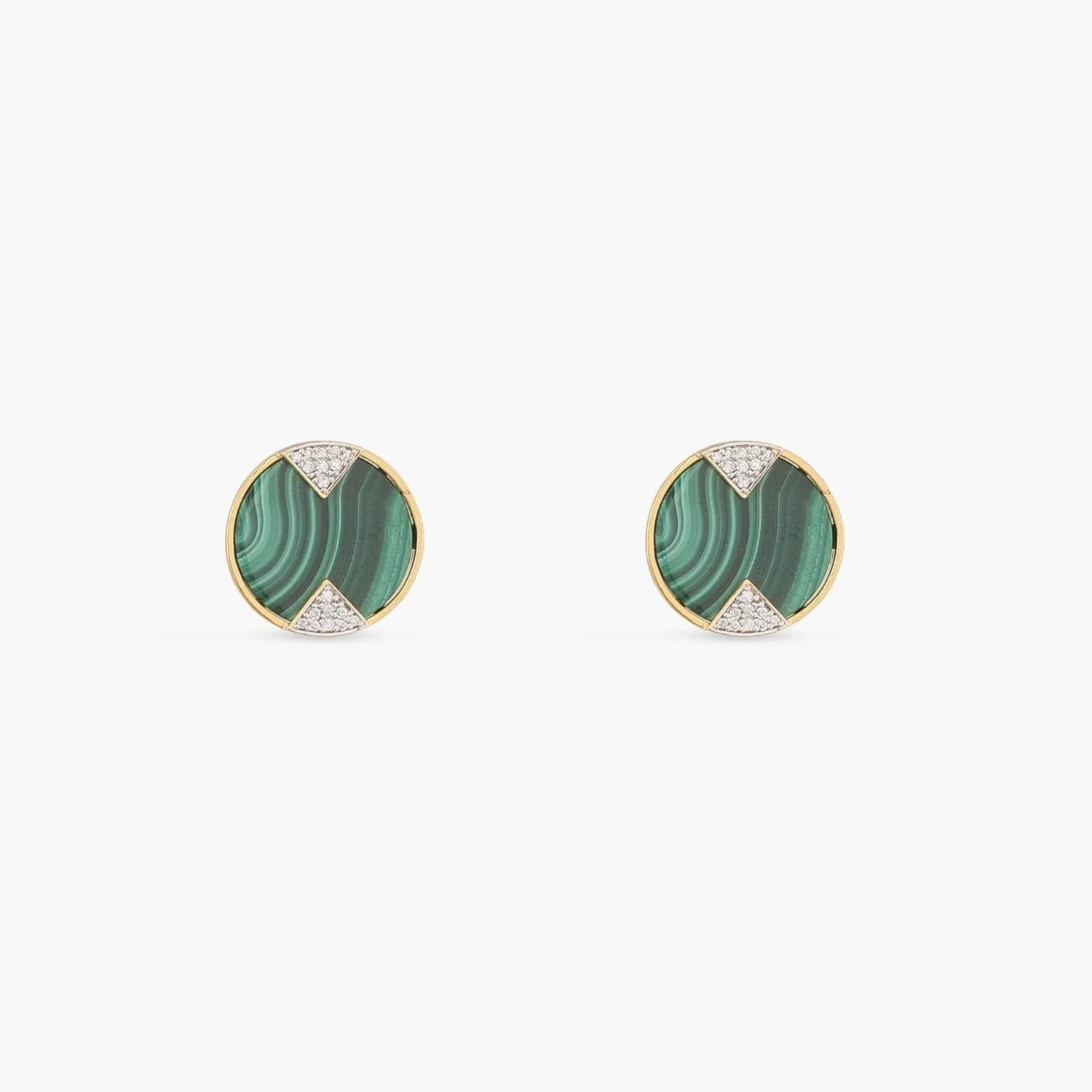 Malachite Geometric Silver Stud Earrings