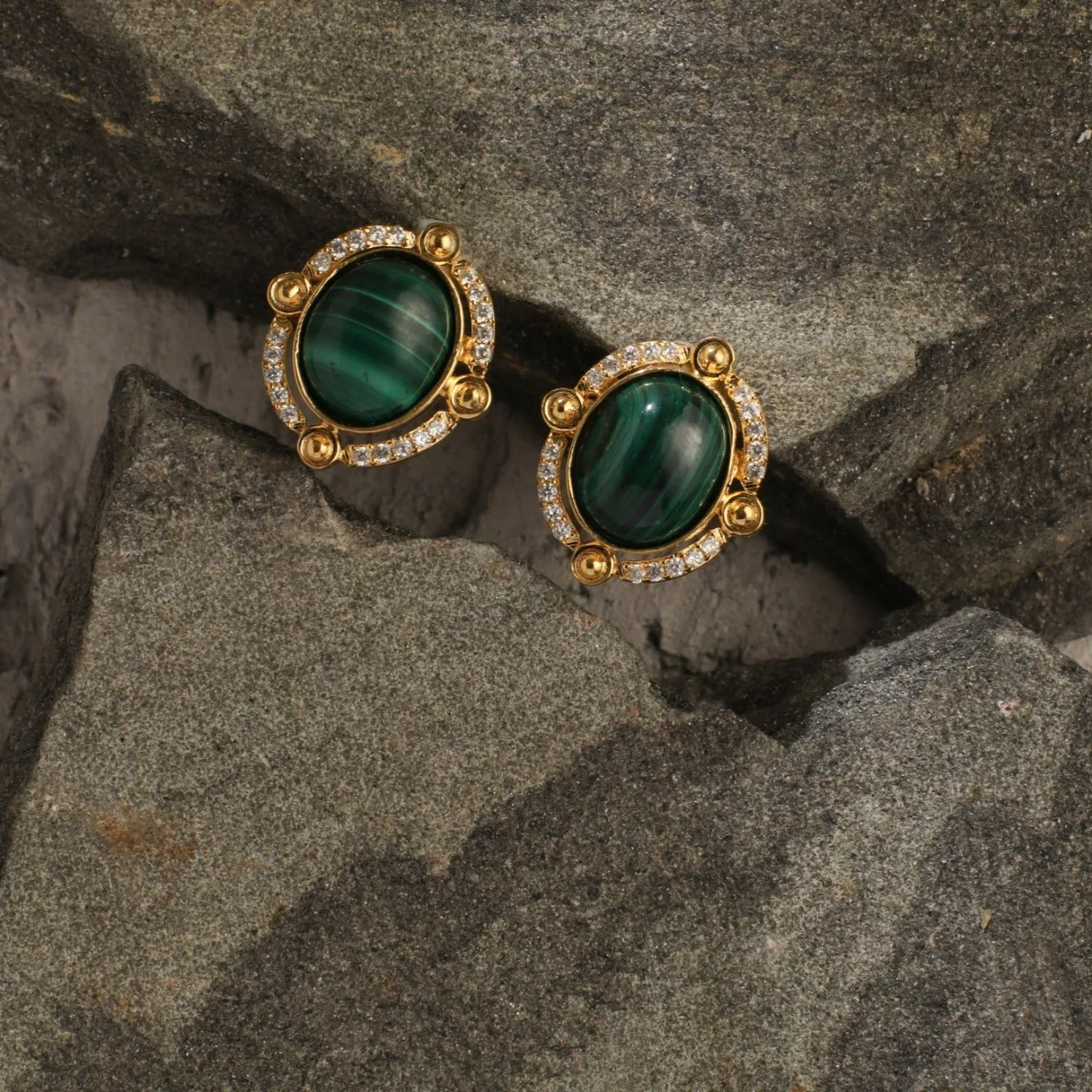 Malachite Oval Silver Stud Earrings