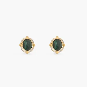 Malachite Oval Silver Stud Earrings