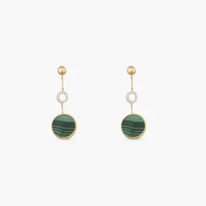 Malachite Round Charm Silver Drop Earrings