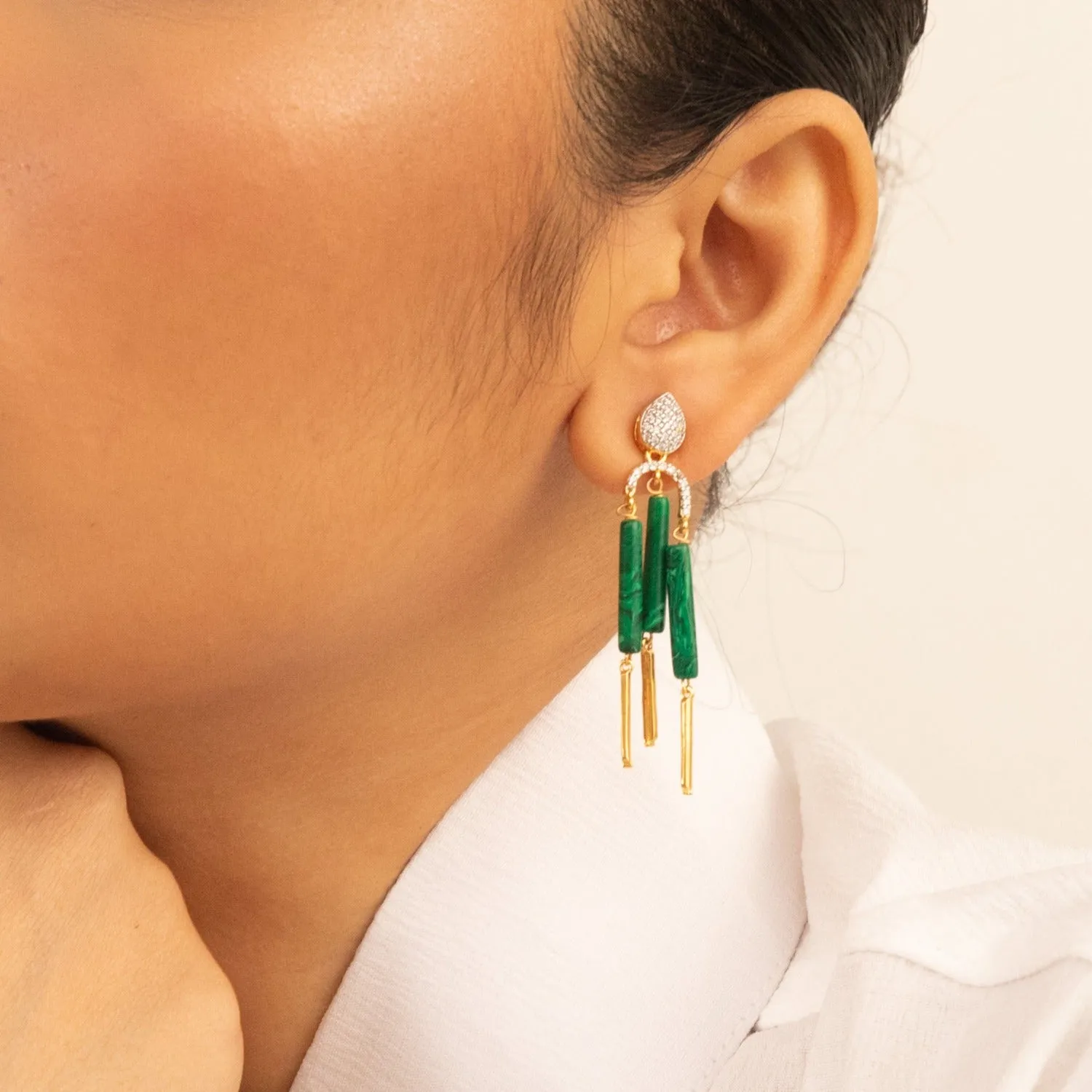 Malachite Striking Silver Drop Earrings