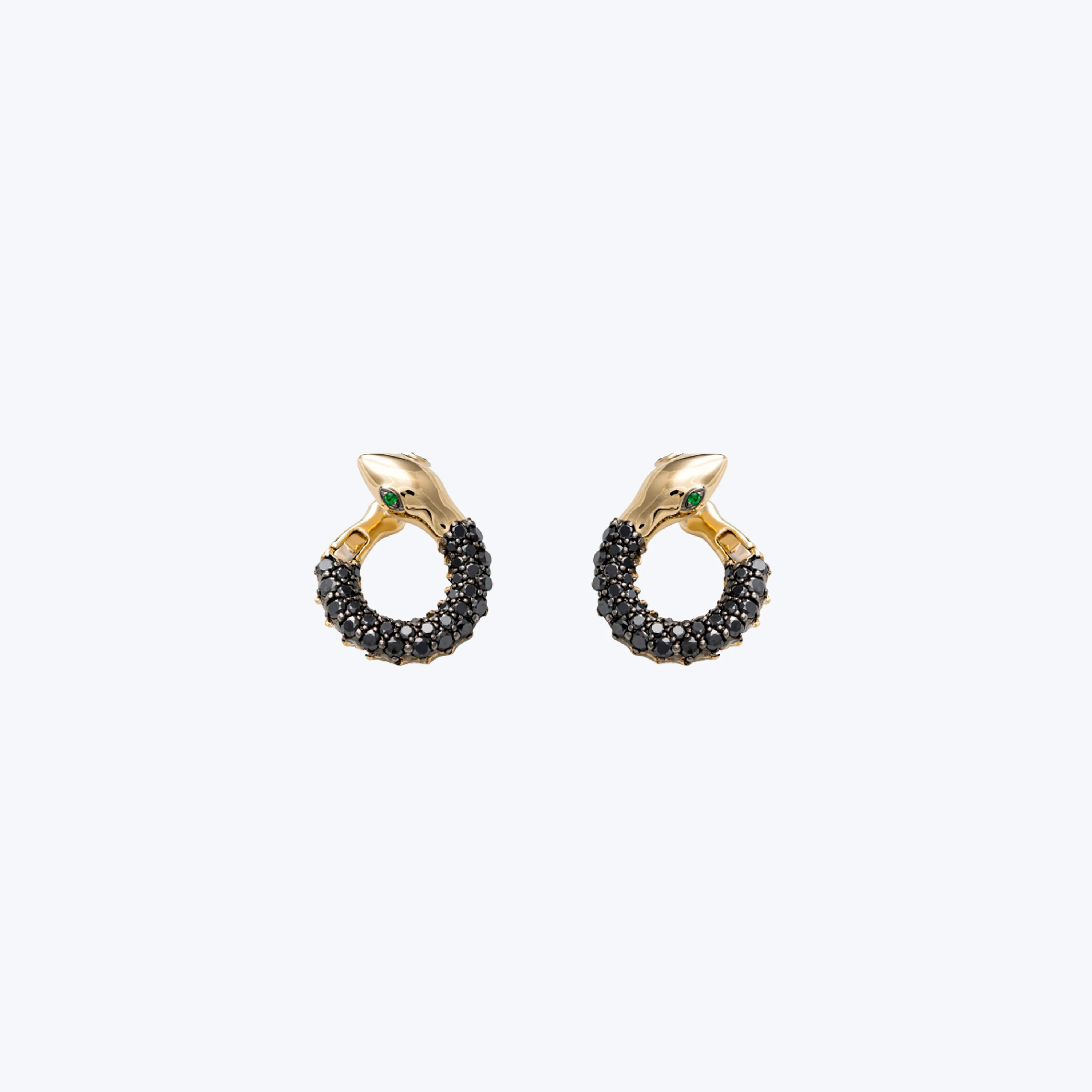 Medium Black Diamond Coiled Serpent Earrings