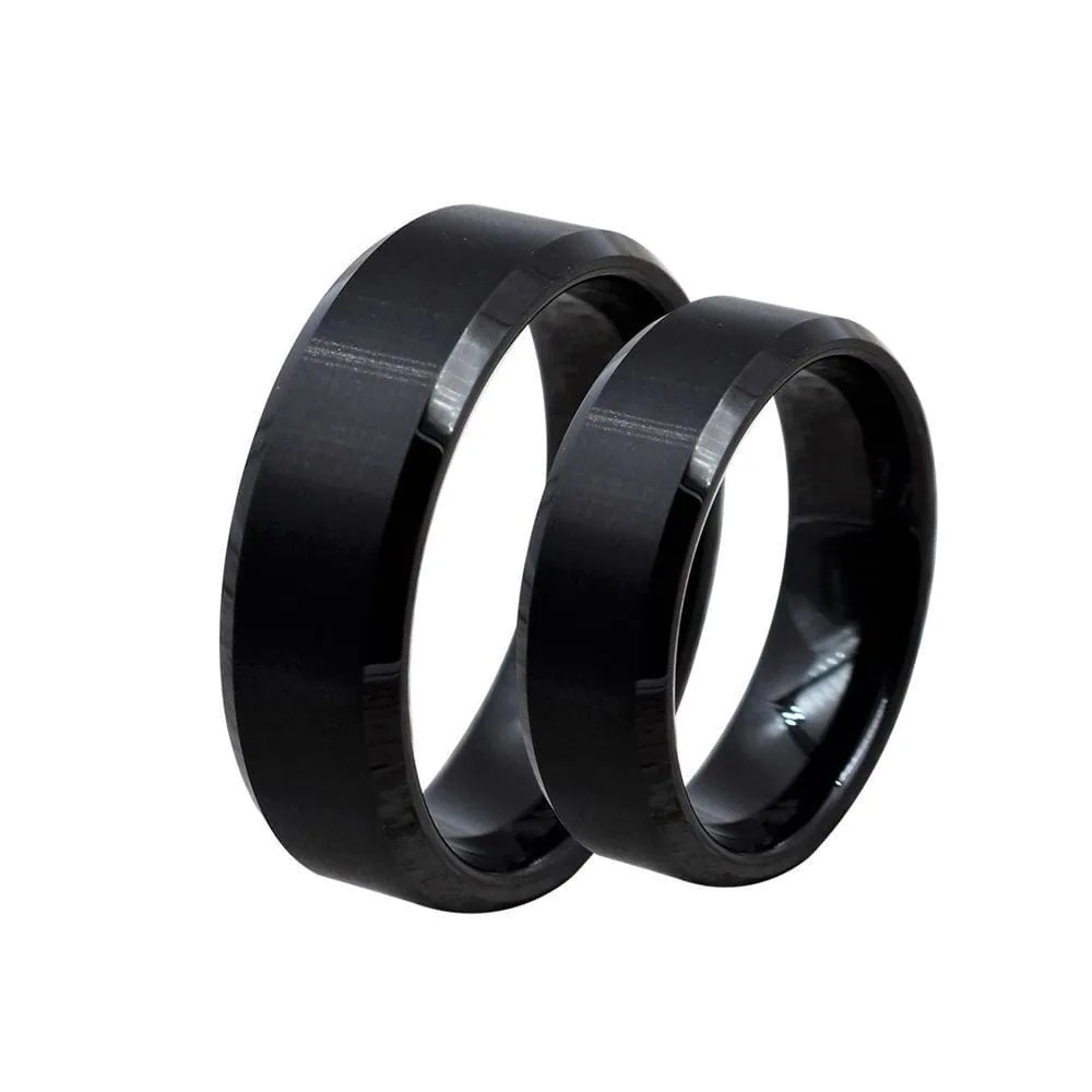 Mercer Classic Black Tungsten Ring Set With Brushed Center & Beveled Edges 6mm & 8mm