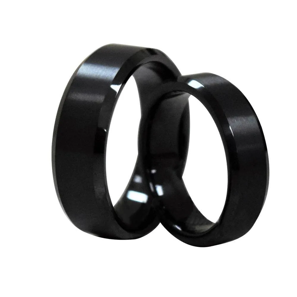 Mercer Classic Black Tungsten Ring Set With Brushed Center & Beveled Edges 6mm & 8mm