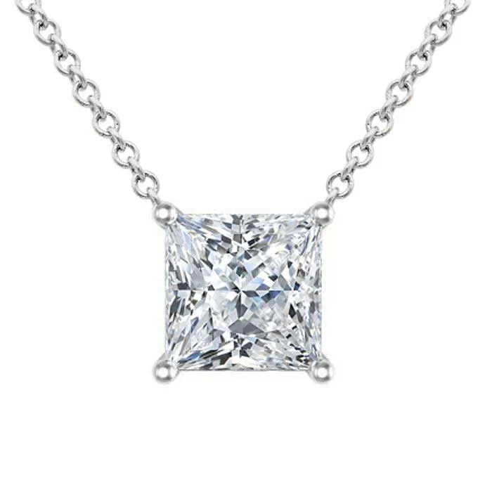 Moissanite Floating Princess Cut Solitaire Pendant Necklace