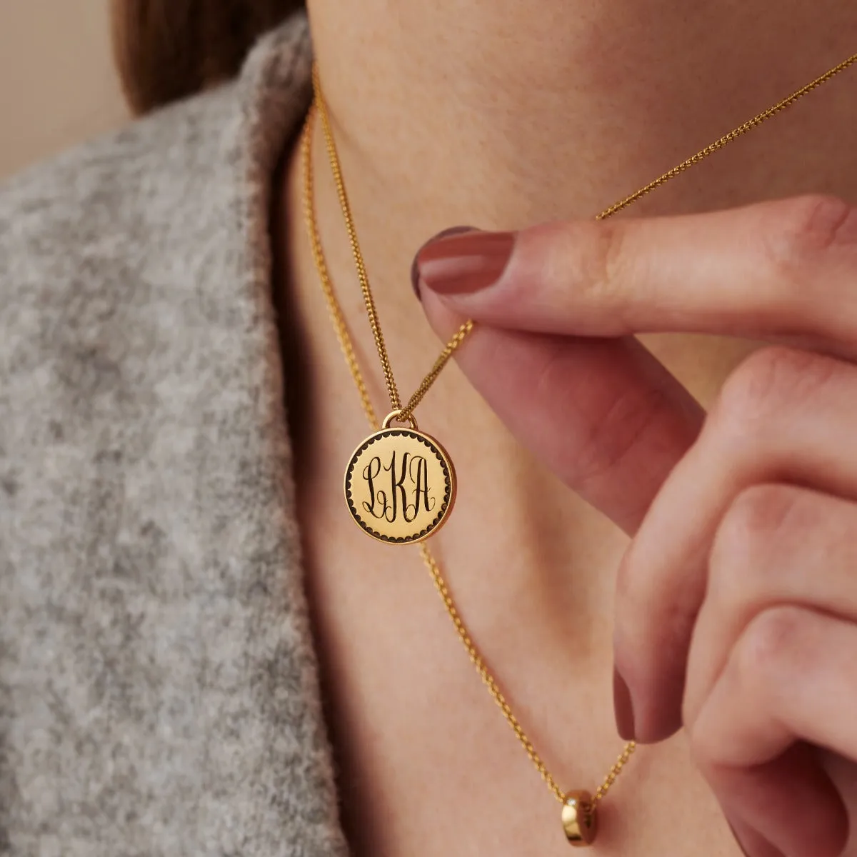 Monogrammed Scalloped Disc Necklace