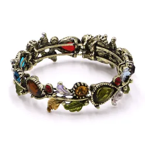 Multi Color Crystal Adjustable Flower Bangle Bracelet In Gold