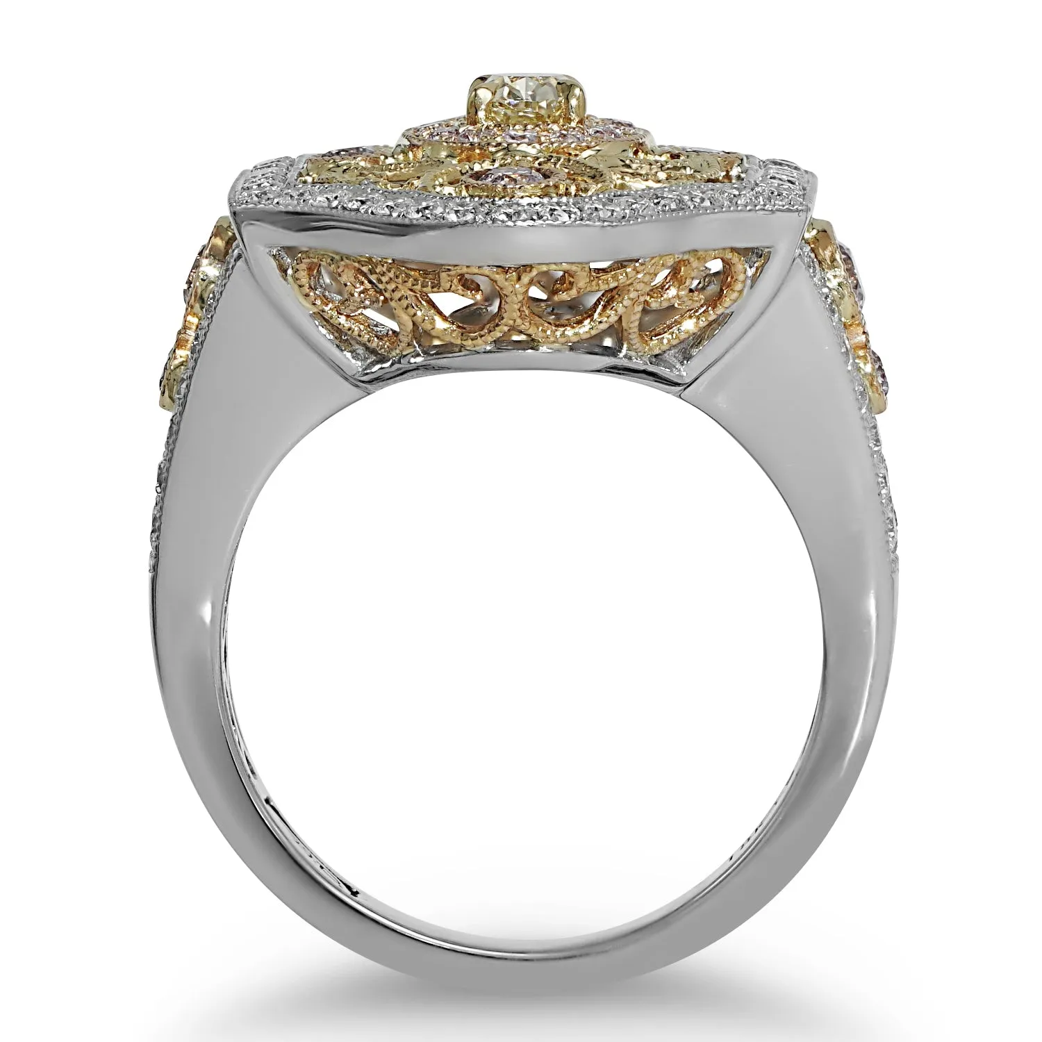 Multi-gold Filigree Diamond Ring