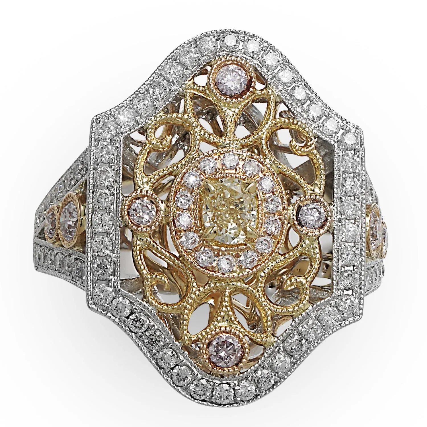 Multi-gold Filigree Diamond Ring