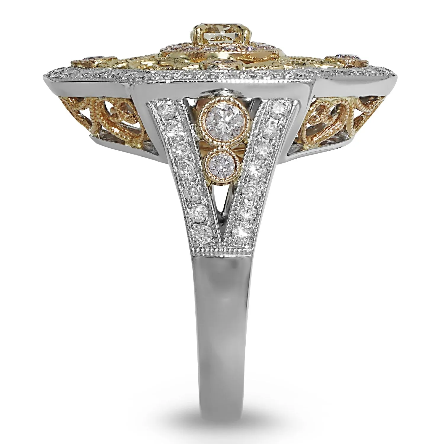 Multi-gold Filigree Diamond Ring