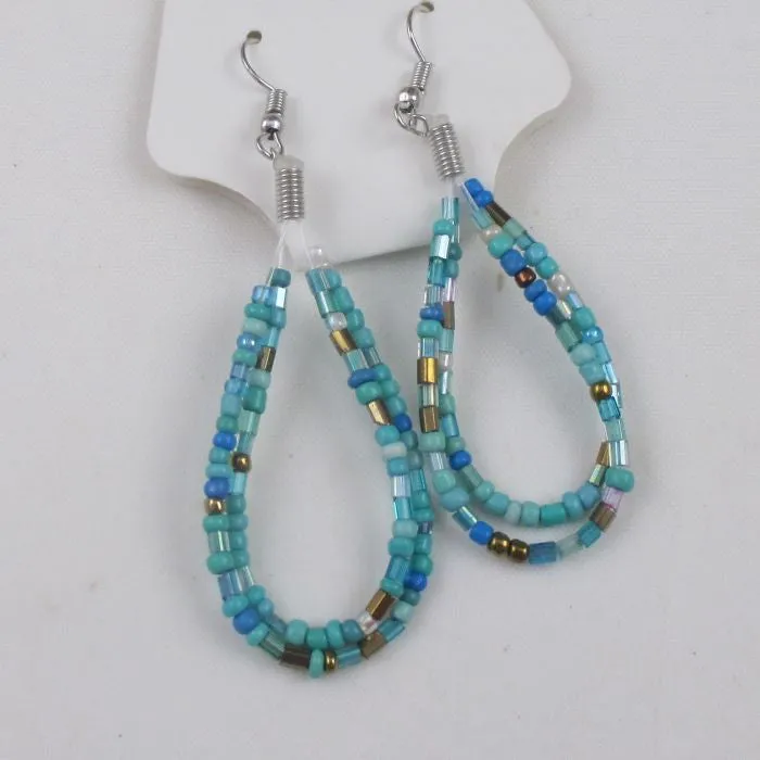 Multi-strand  Aqua Seed Bead Necklace & Earrings