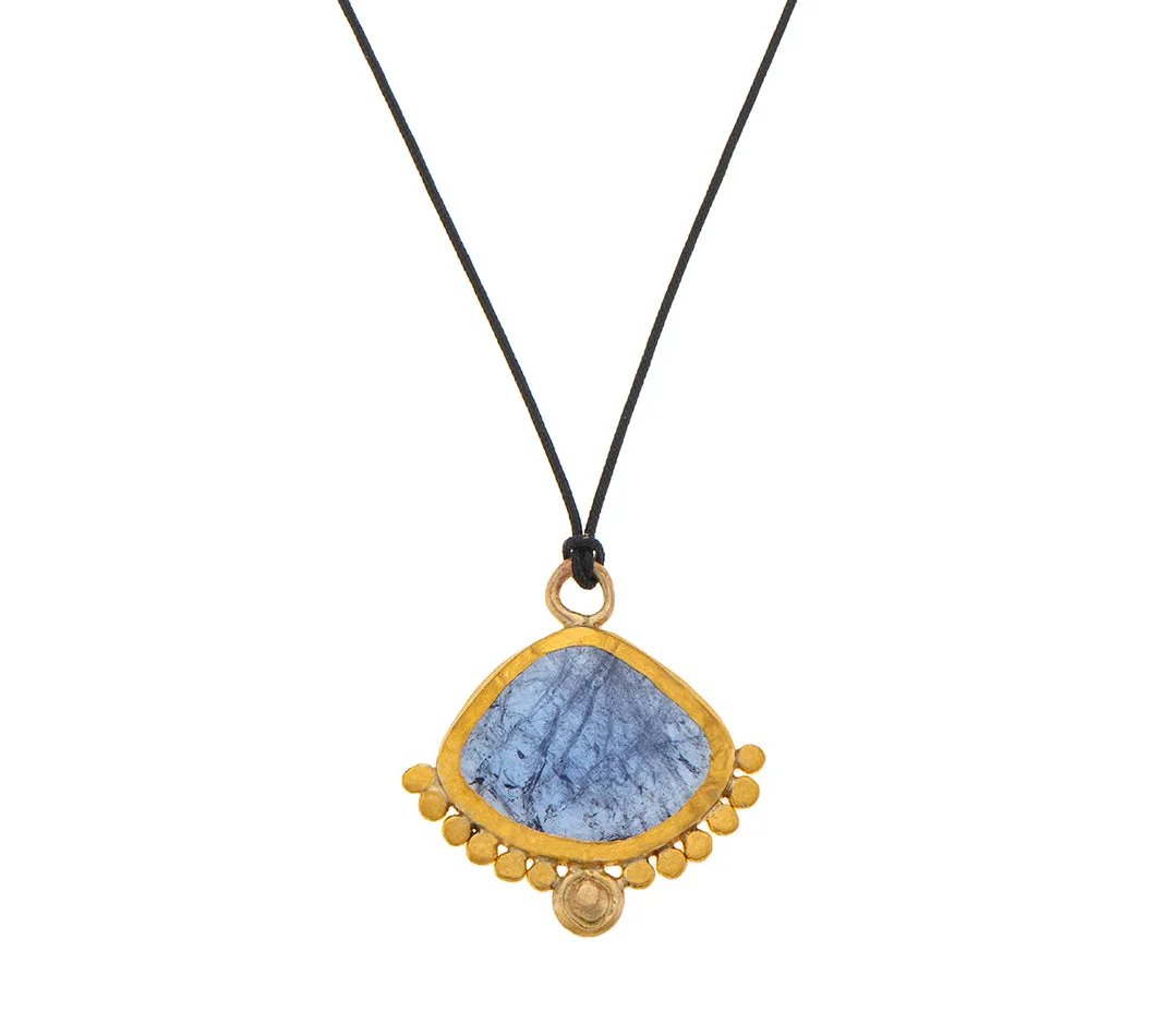 Nava Zahavi Yellow Gold Tanzanite on Black Cord Necklace