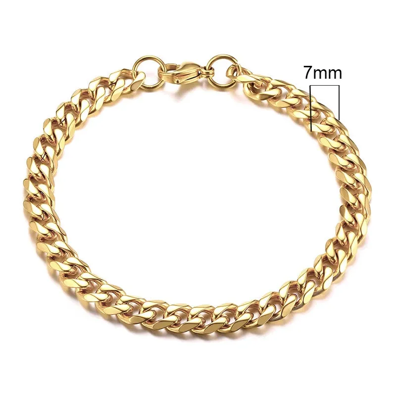 New 7mm Colorful Stainless Steel Cuban Chain Handmade Bracelet For Men Women Punk Goth Charm Hand Chain Bracelets Jewelry Gift