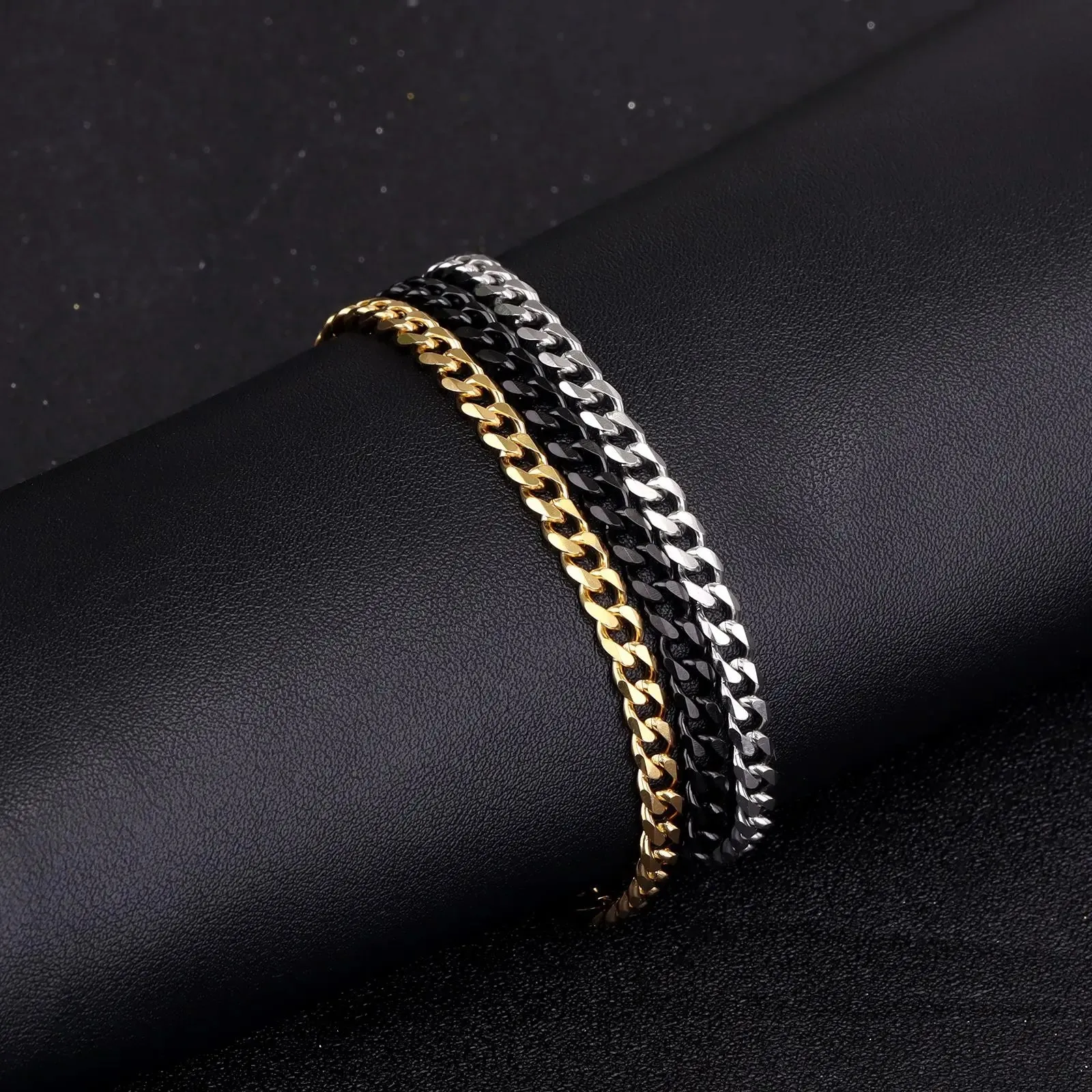 New 7mm Colorful Stainless Steel Cuban Chain Handmade Bracelet For Men Women Punk Goth Charm Hand Chain Bracelets Jewelry Gift