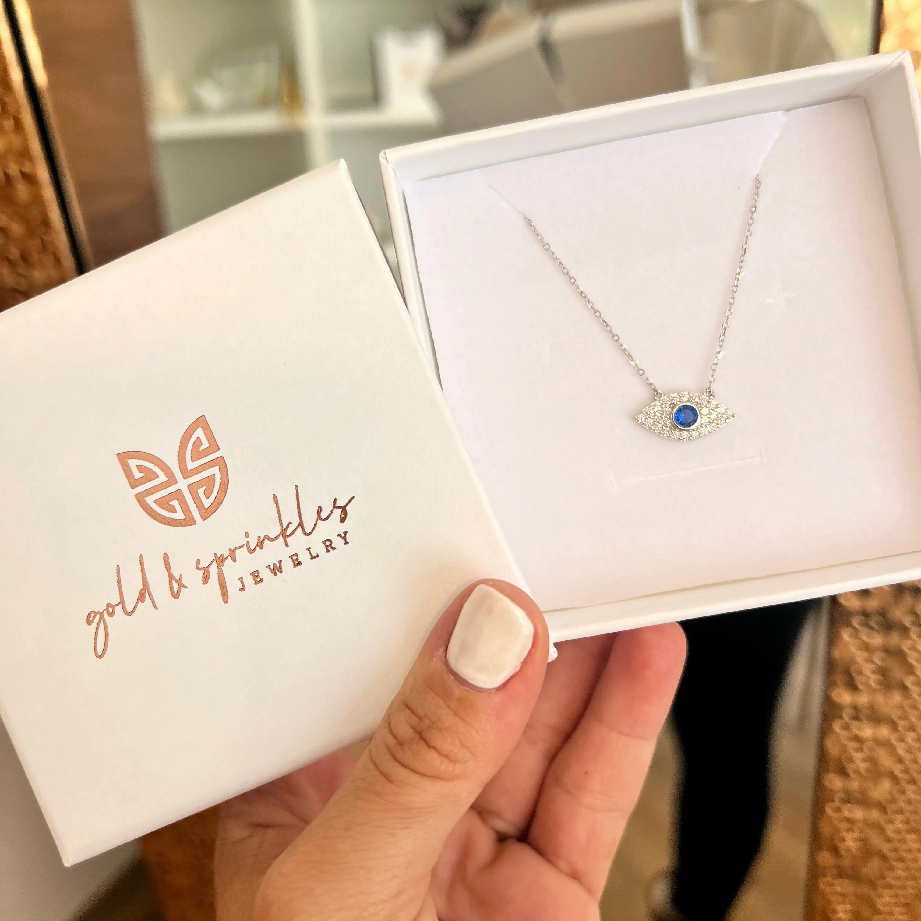 Oval Blue Eye CZ Necklace