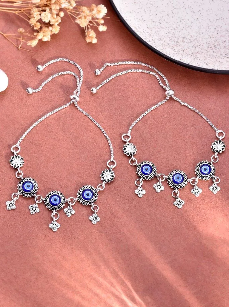 Pack Of 2 Silver Plated Evel Eye Anklet - Voj