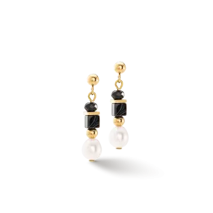 Pearls & Onyx earrings gold