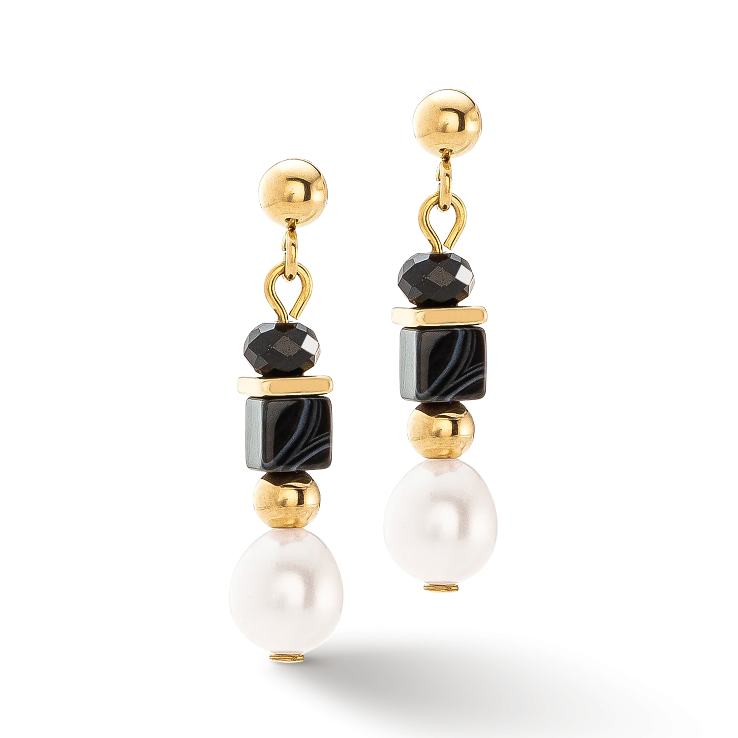 Pearls & Onyx earrings gold