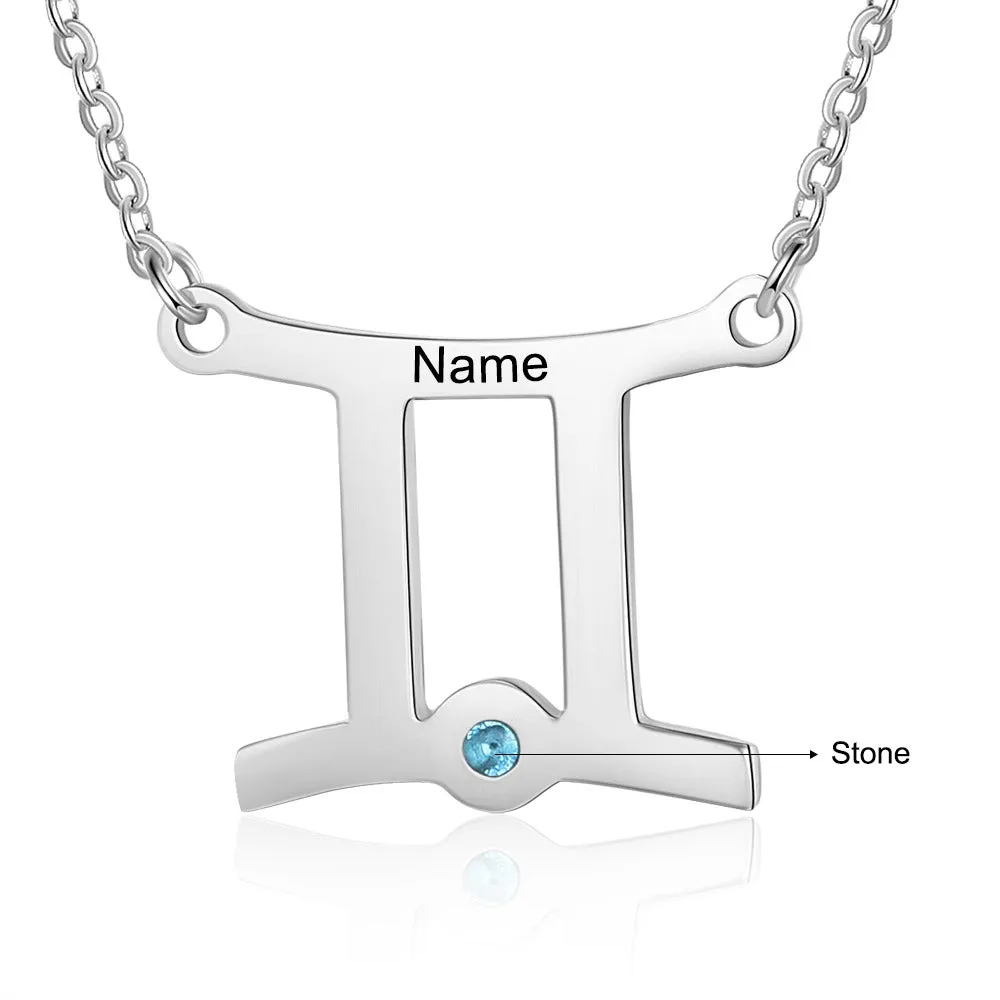 Personalized 1 Name 1 Stone Horoscope Necklace