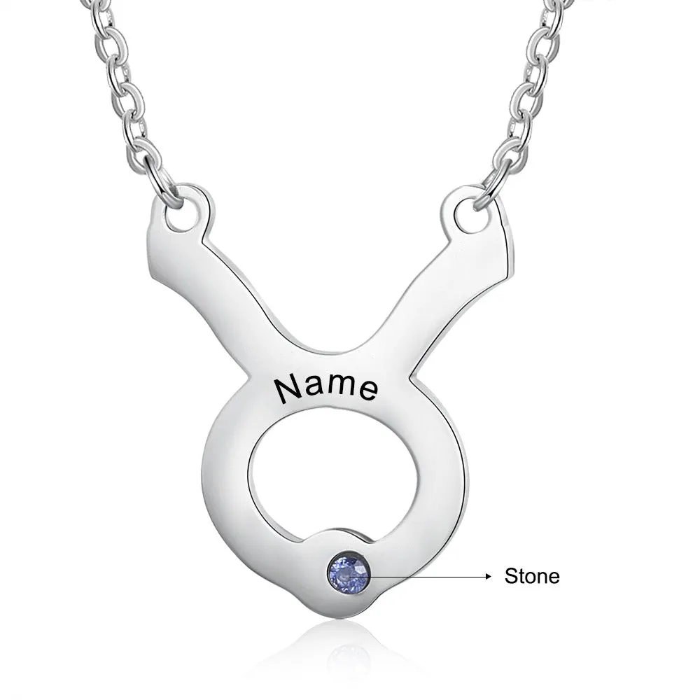 Personalized 1 Name 1 Stone Horoscope Necklace