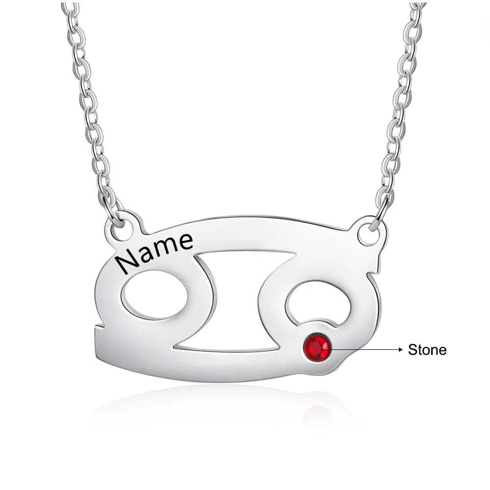 Personalized 1 Name 1 Stone Horoscope Necklace