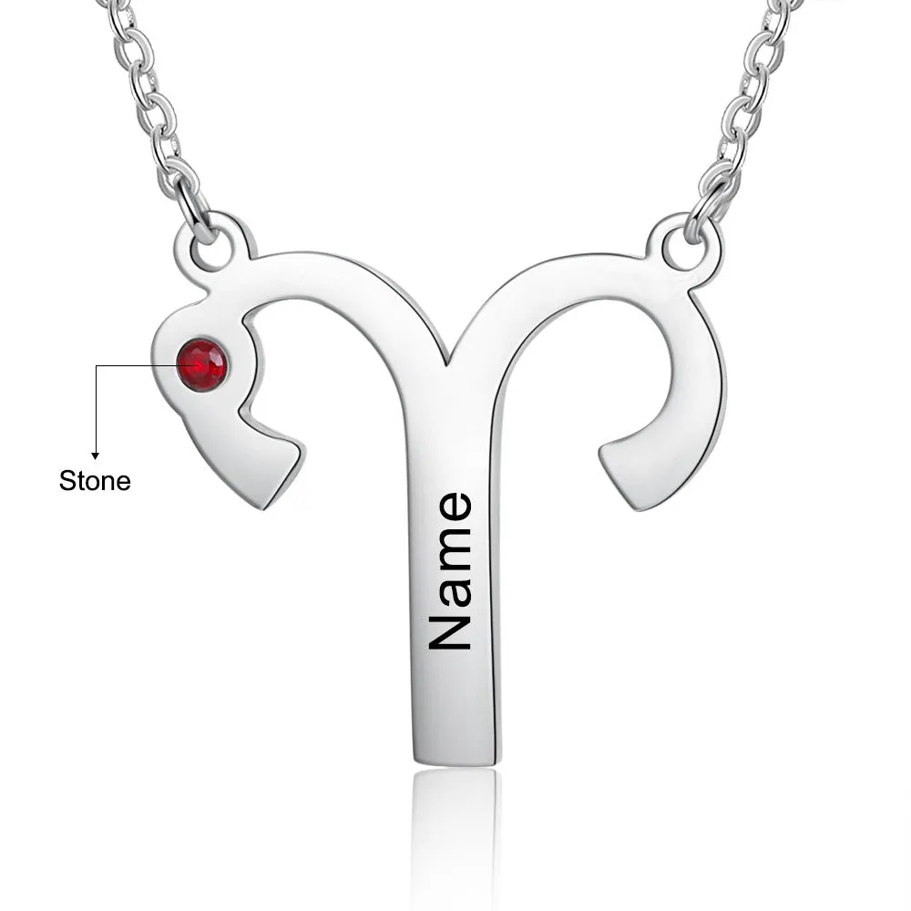 Personalized 1 Name 1 Stone Horoscope Necklace