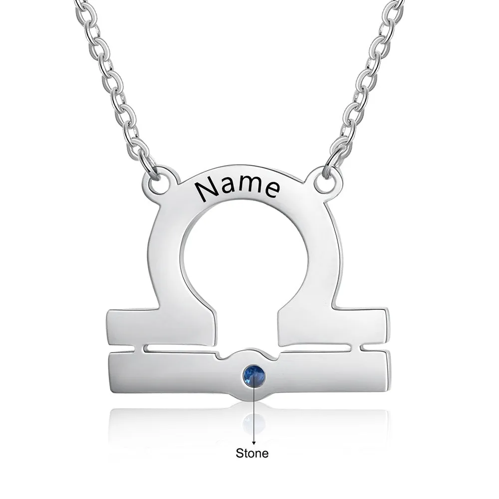 Personalized 1 Name 1 Stone Horoscope Necklace