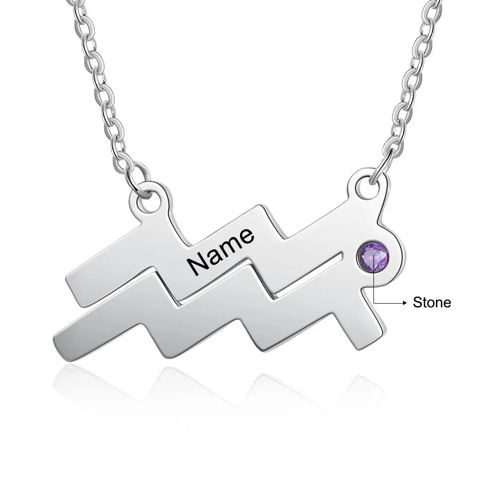 Personalized 1 Name 1 Stone Horoscope Necklace