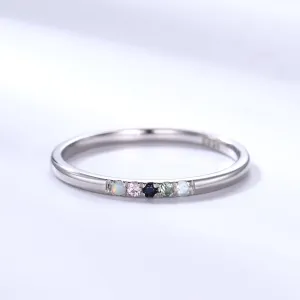 Personalized 5 Birthstones White Gold Ring for Mother moonstone moss agate sandstone morganite opal