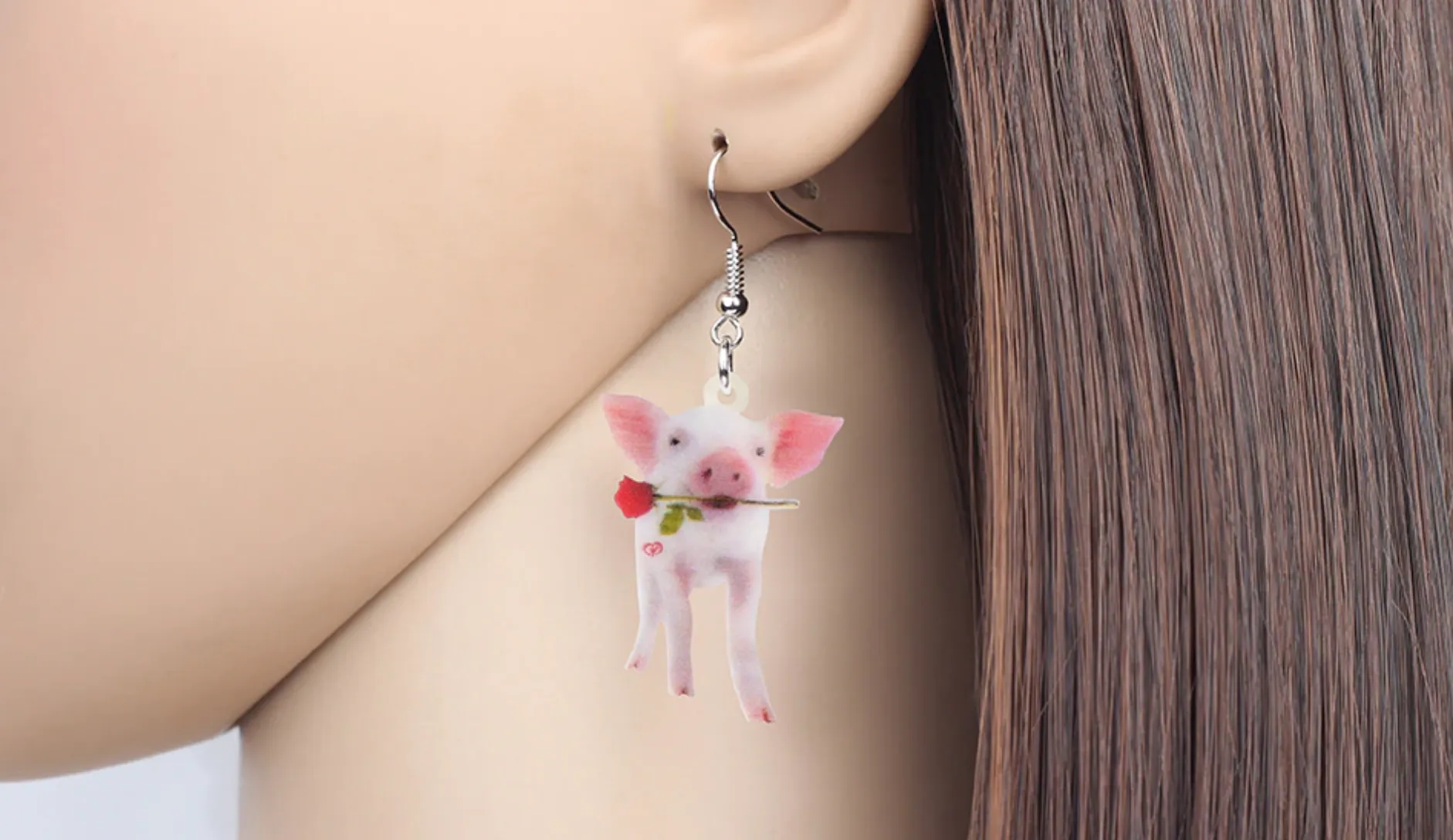 Pig with Rose Earrings