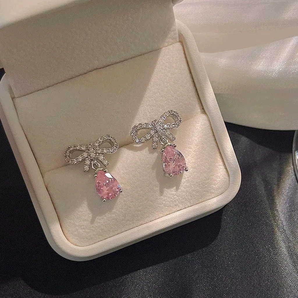 Pink Crystal Bowknot Earrings