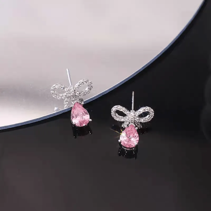 Pink Crystal Bowknot Earrings