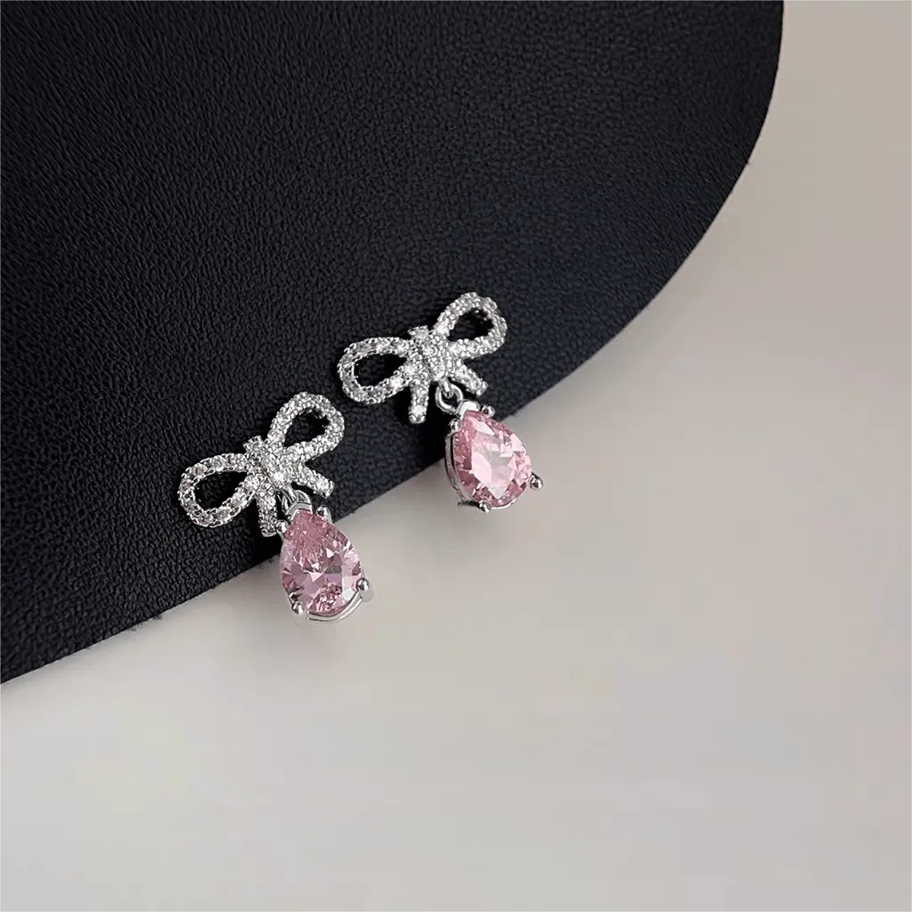 Pink Crystal Bowknot Earrings