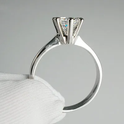 Platinum Plated Classic Simple Design 6 Prong Sparkling Solitaire 1ct simulatedDiamond forever Wedding Ring bijoux