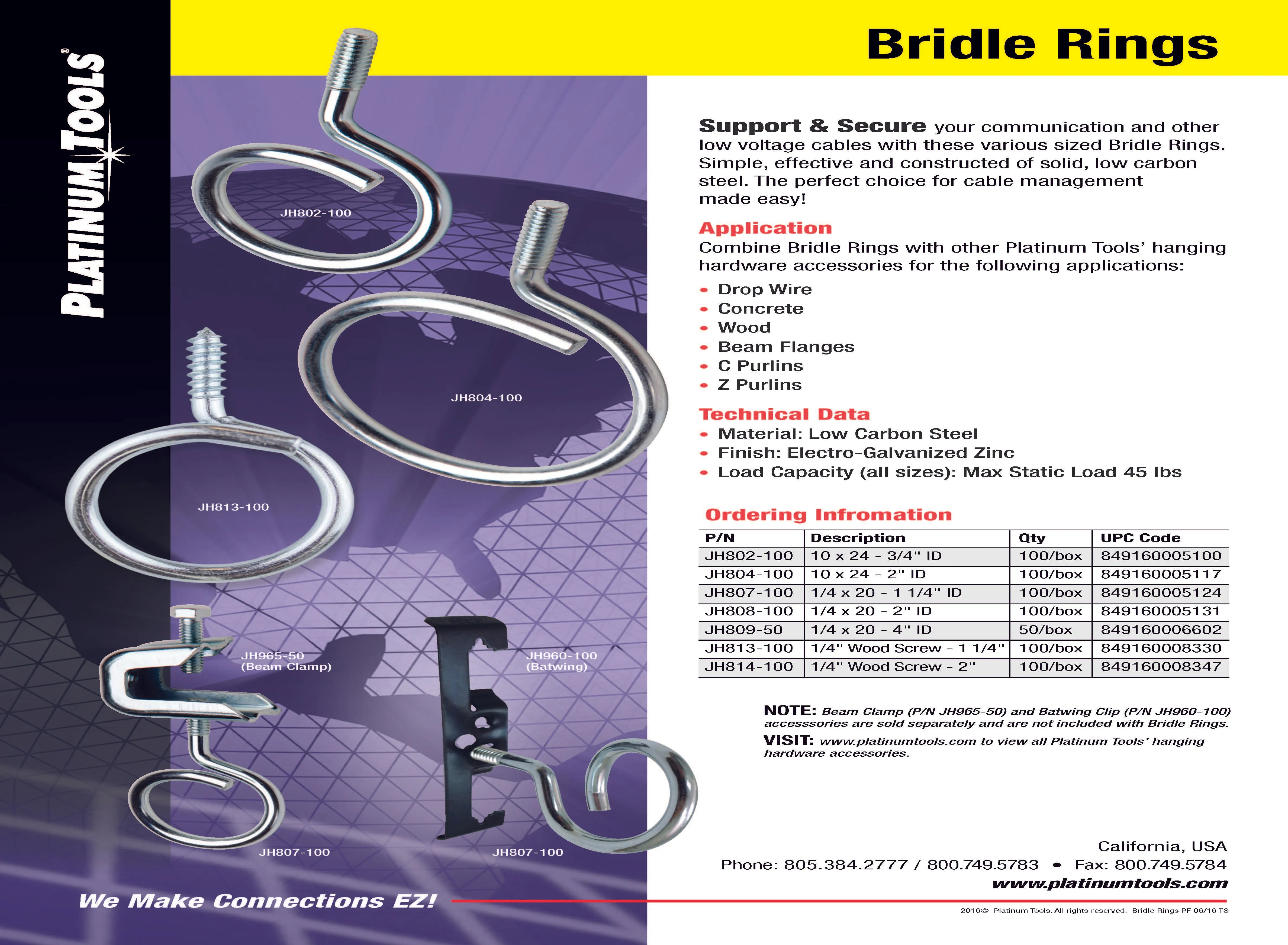 Platinum Tools JH807-100 Bridle Ring 1/4 x 20 - 1 1/4" ID 100pc Box