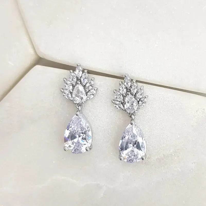 Presley - Sparkling Marquise and Teardrop Crystal Bridal Earrings