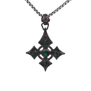 Raw Diamond Collection - Silver and Black Rhodium Cross Large - Emerald