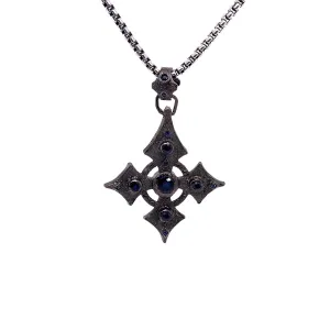 Raw Diamond Collection - Silver and Black Rhodium Cross Medium - Sapphire