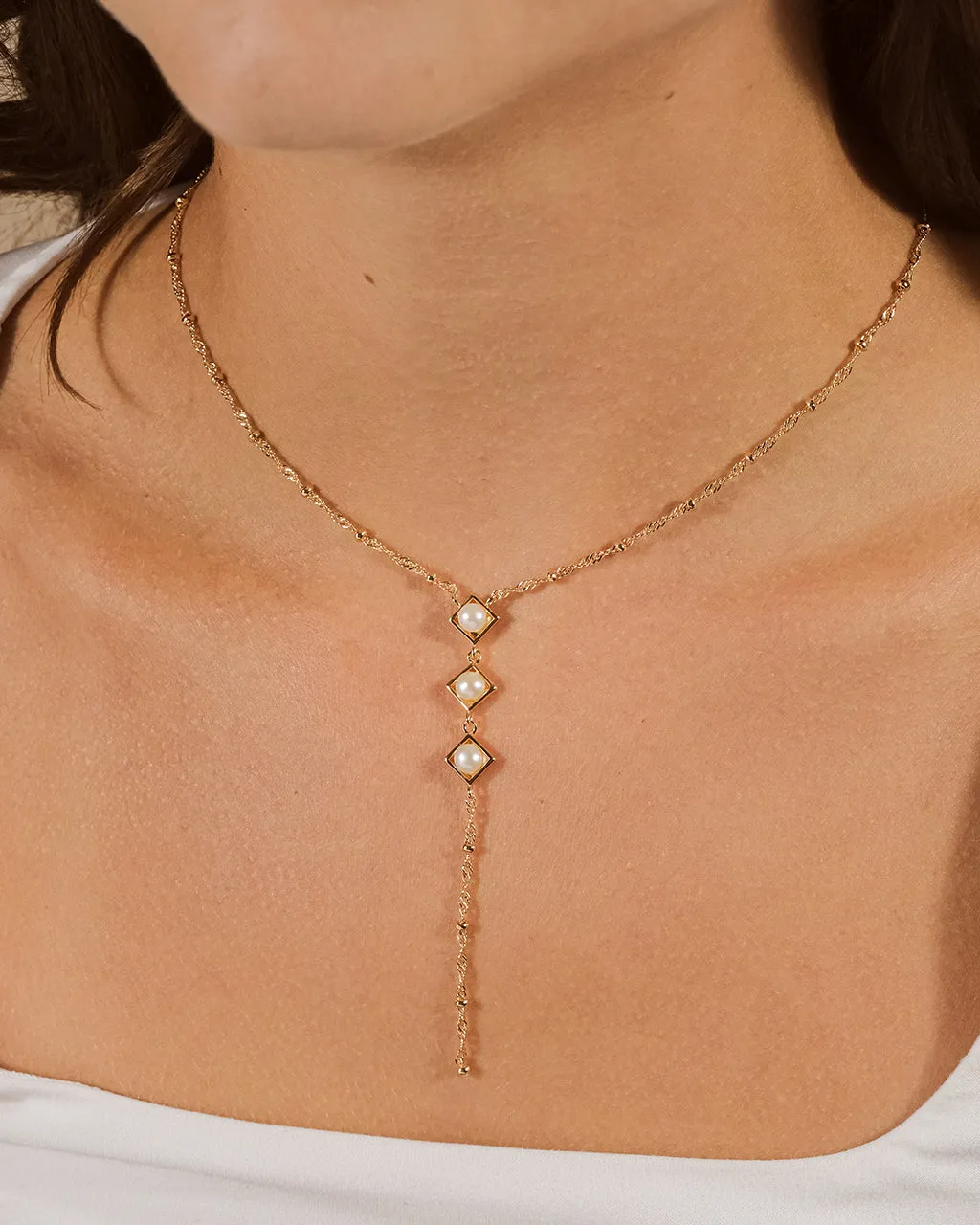 Reine Triple Pearl Lariat Necklace