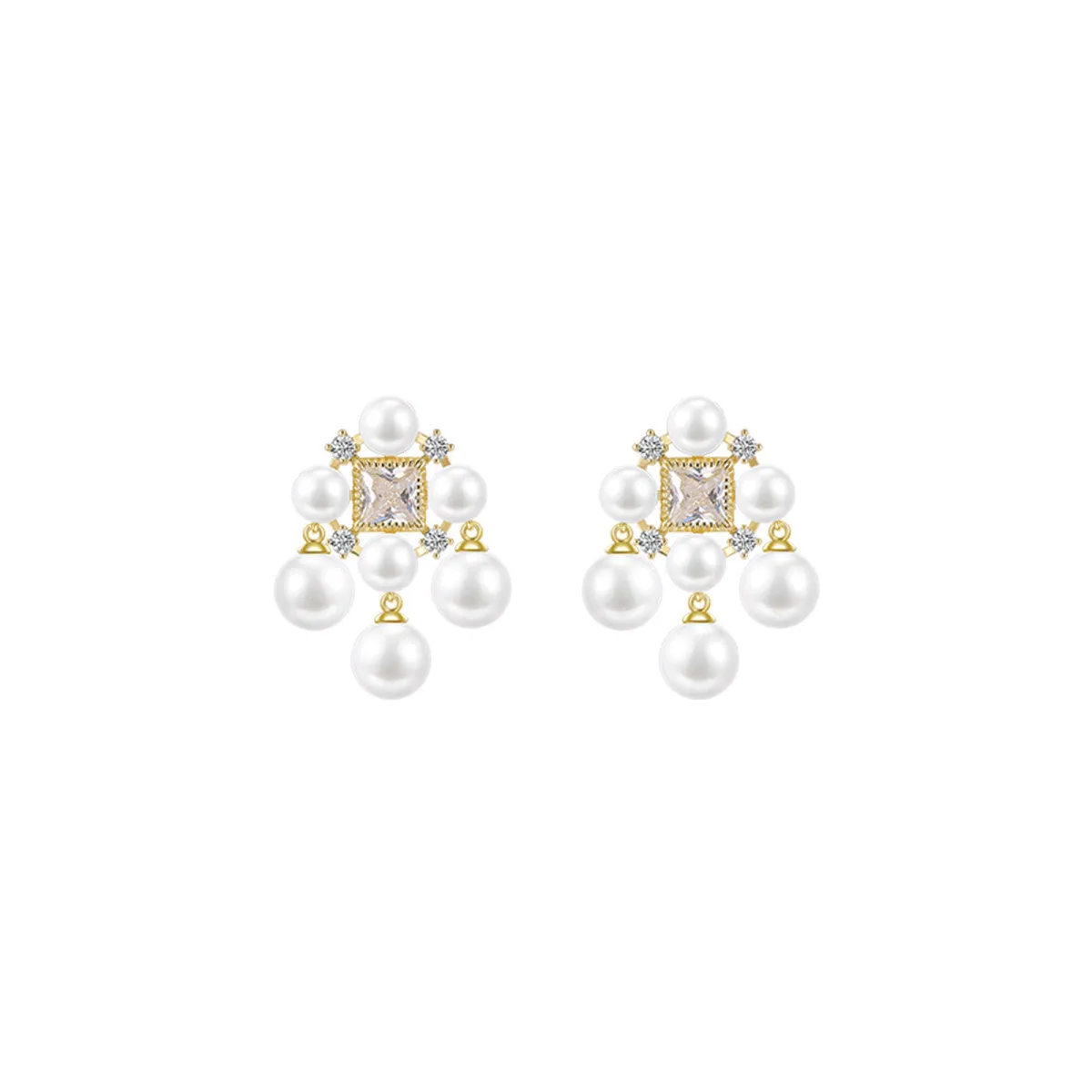 Renaissance Pearl Trillion Drop Gold Earrings