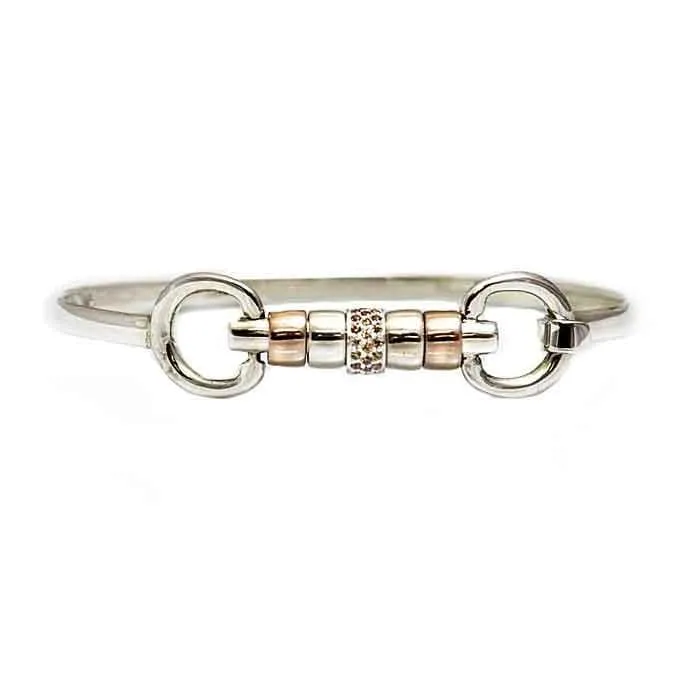 Roller Snaffle Horse Bit Bangle Bracelet Sterling Silver with Rose Gold