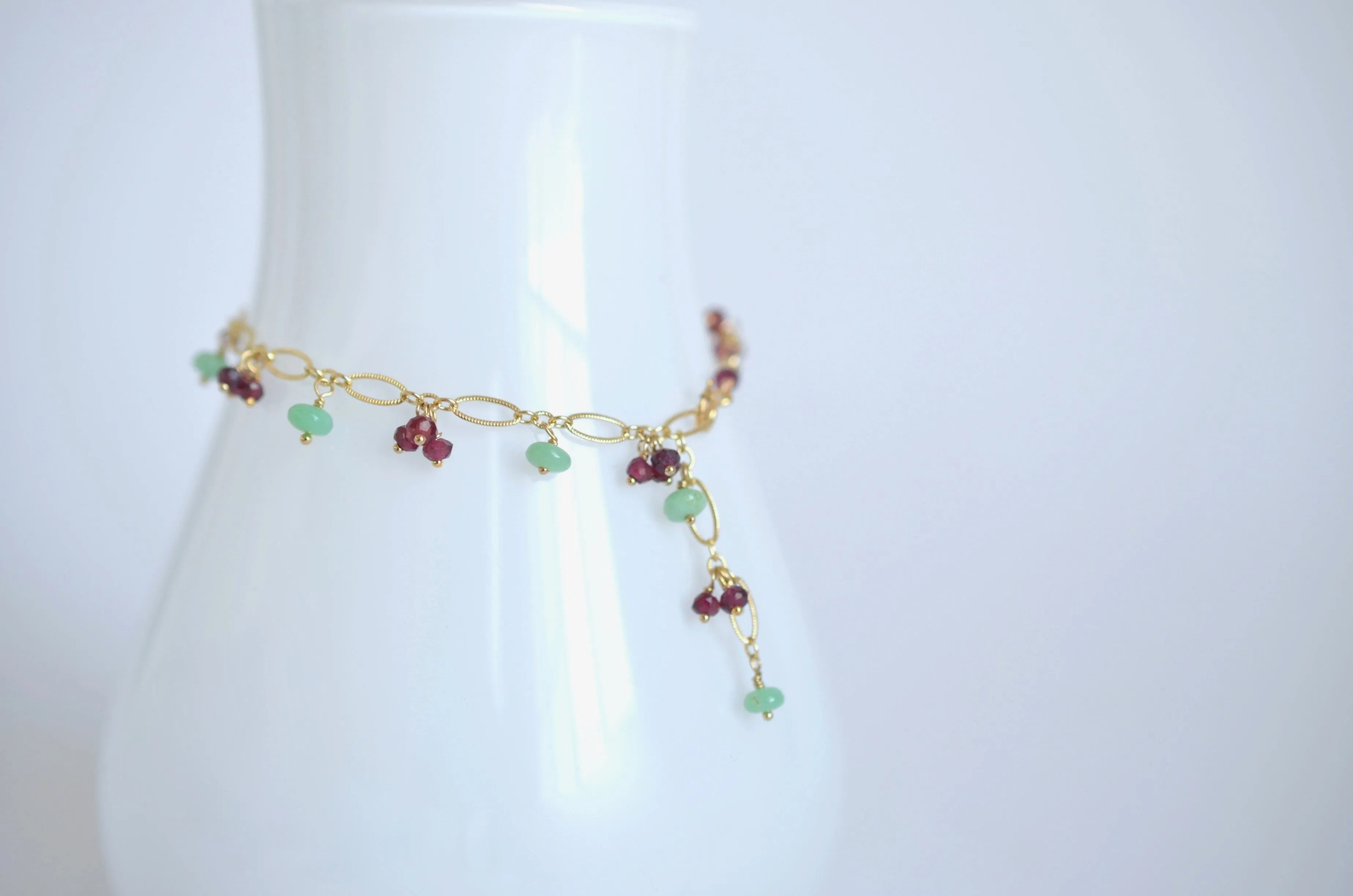 Rosario - Chrysoprase, Garnet 14k Gold Filled Bracelet