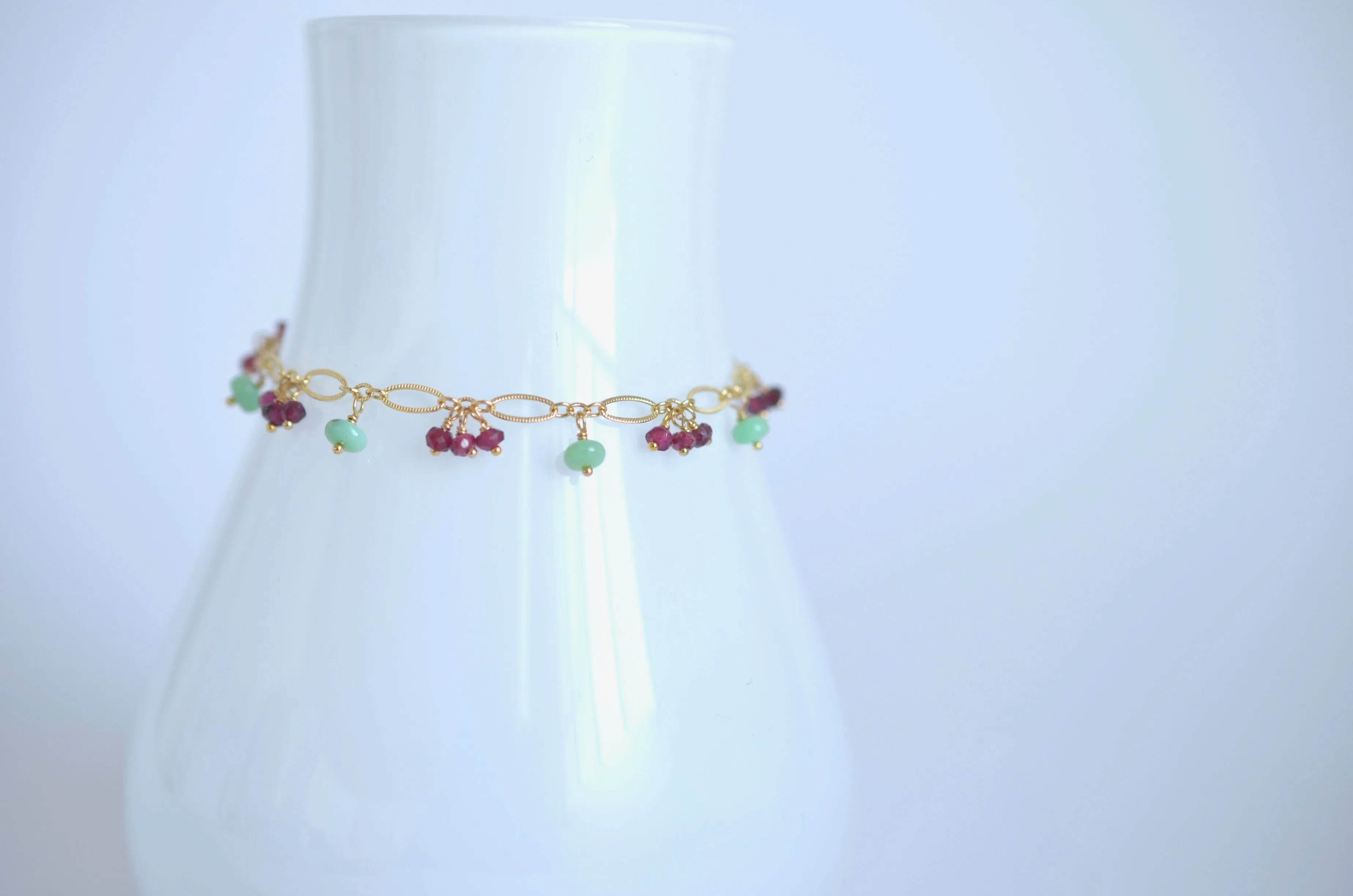 Rosario - Chrysoprase, Garnet 14k Gold Filled Bracelet