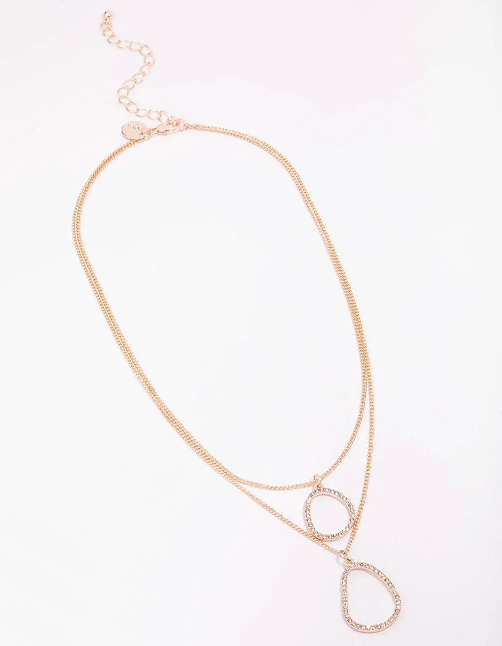 Rose Gold Oval Drop Diamante Layered Necklace