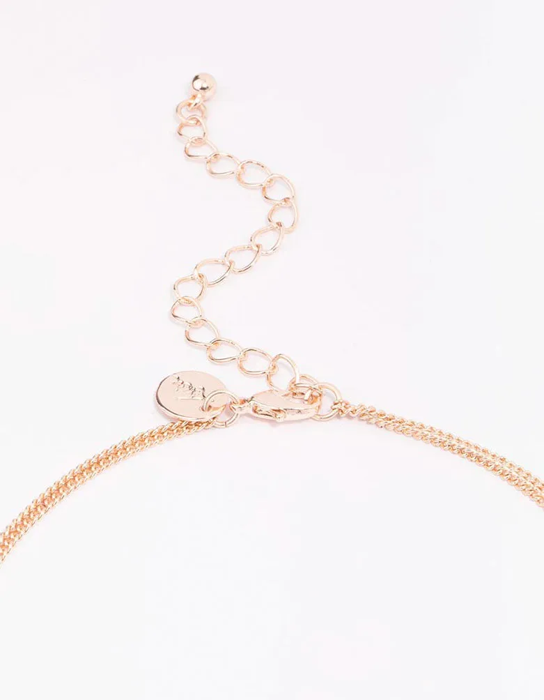 Rose Gold Oval Drop Diamante Layered Necklace